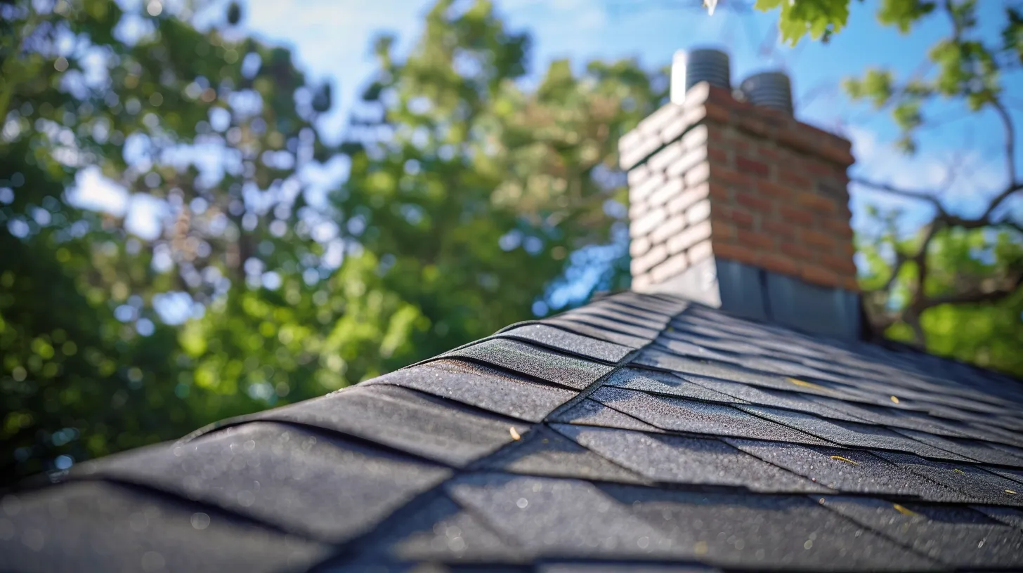 Quality asphalt shingle installation with proper flashing around chimney in Hamilton