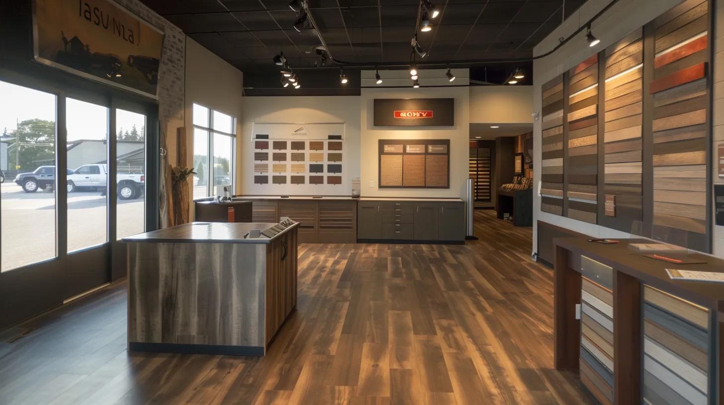 a sleek and modern office space features a polished display showcasing vibrant new siding samples alongside informative graphics comparing traditional and vinyl siding, emphasizing the importance of proactive maintenance for hamilton homeowners.